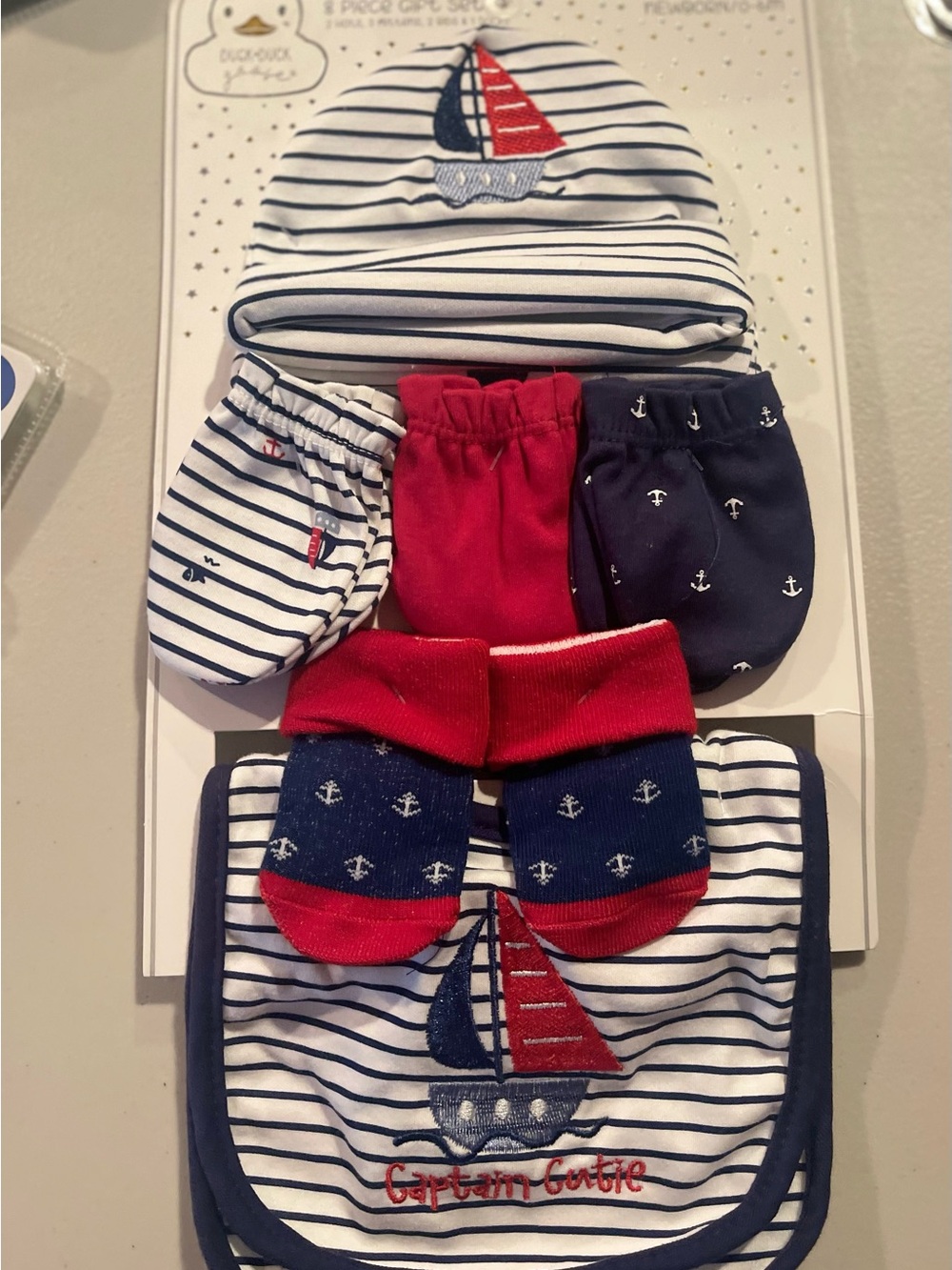 Captain Cutie Navy, Red & White Baby Hat and Accessory Set